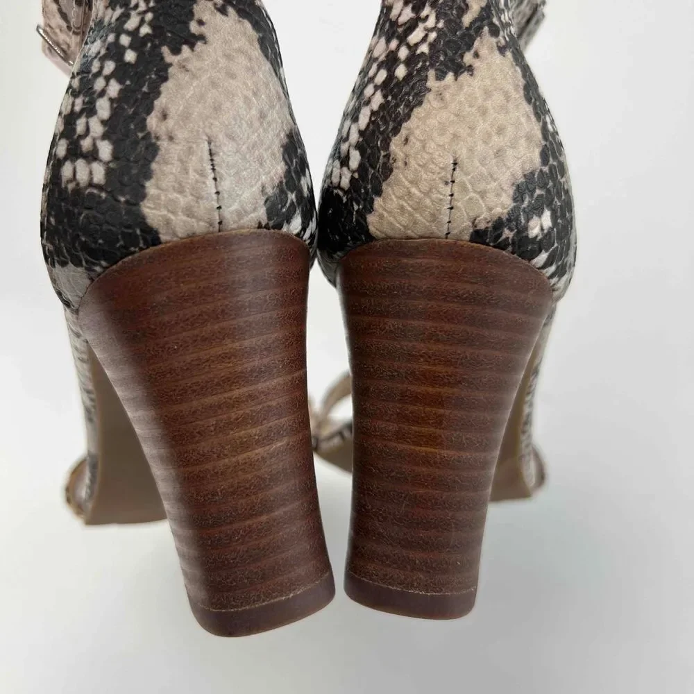 The‎ Limited Size 6.5M Chunky Heel Snake Boa Reptile Print Ankle Strap Shoes